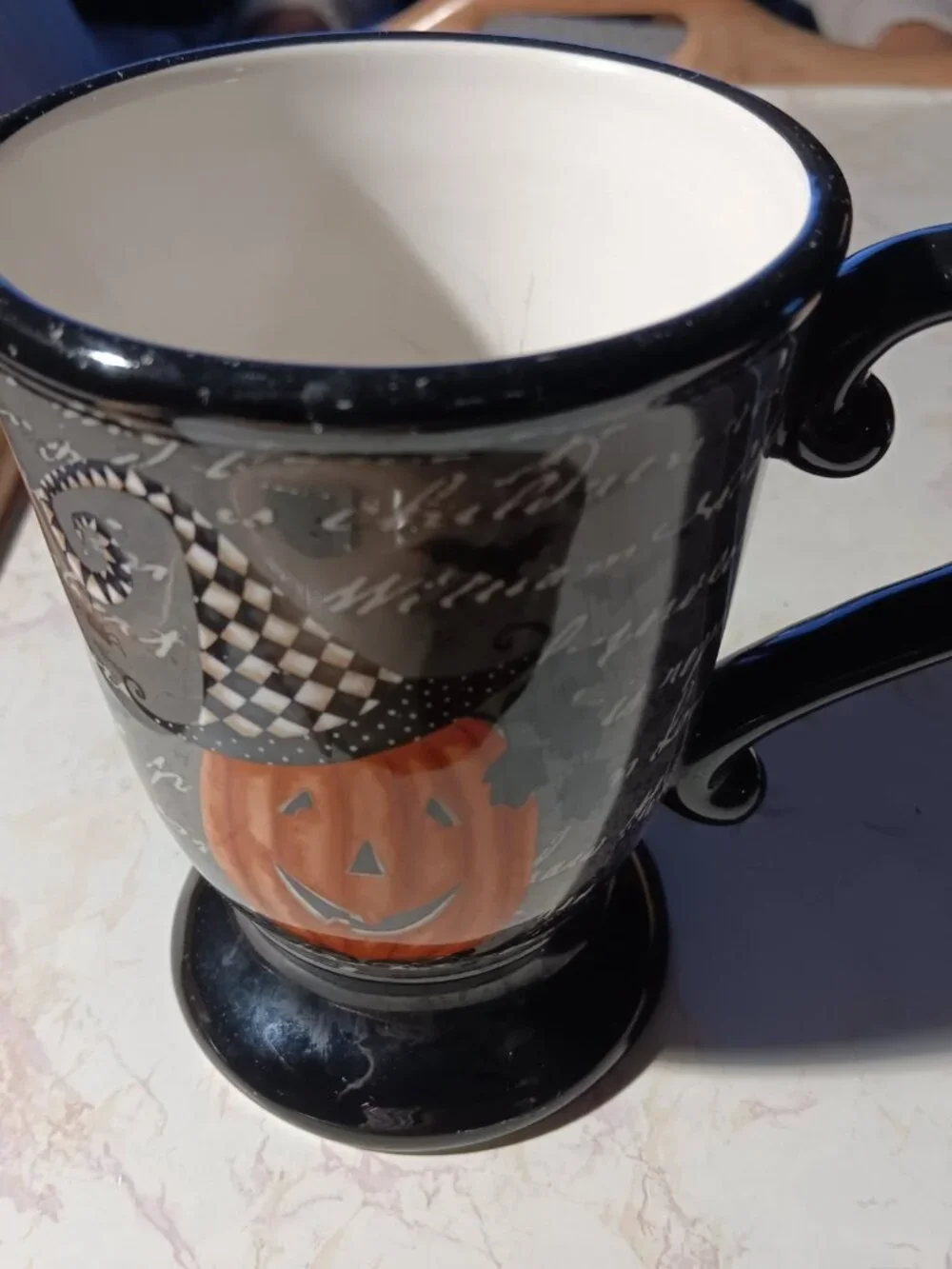 🎃 Halloween Harlequin Pumpkin Coffee Cup Black Mug